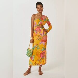 Farm Rio/Anthropologie Floral One-Shoulder Maxi Dress in Yellow/ Used